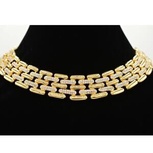 Givenchy Vintage Crystal Collar Necklace Chunky Heavy Gold Runway 80s 1980s Bin3